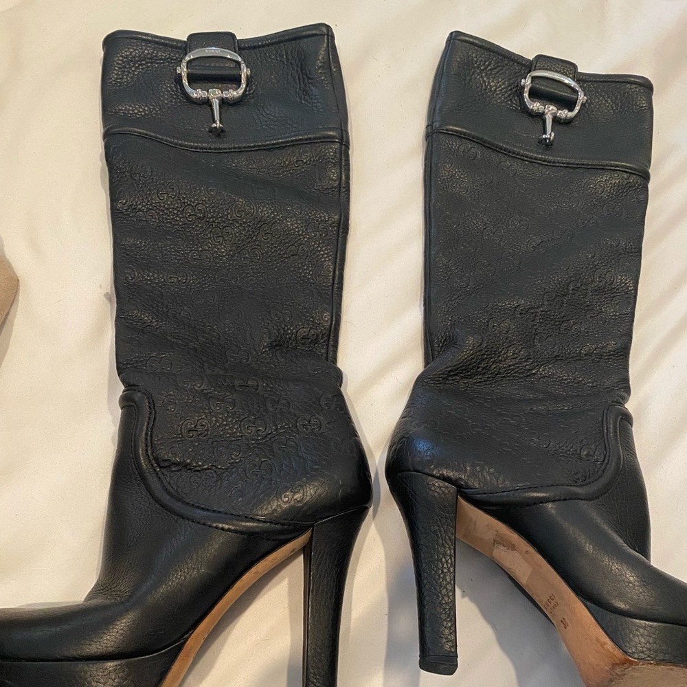 Black Gucci Logo platform boots